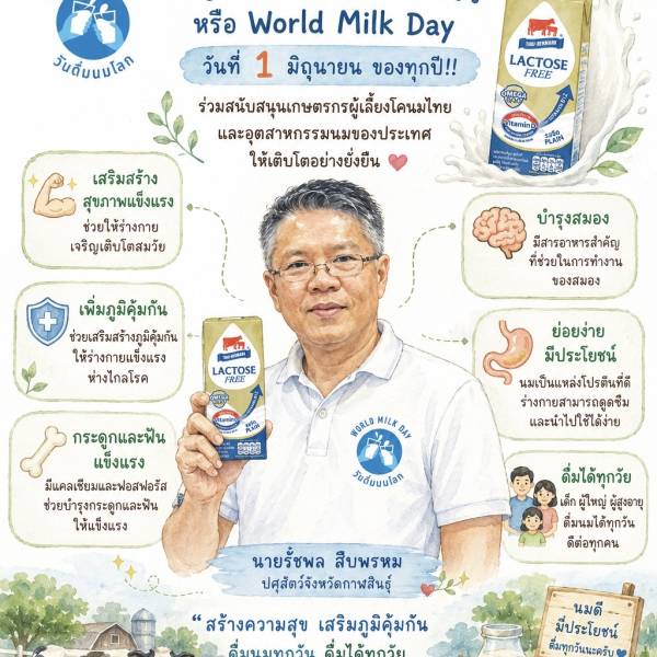 สำนักงานปศุสัตว์จังหวัดกาฬสินธุ์ ขอเชิญชวนร่วมกันดื่มนมและบริโภคผลิตภัณฑ์นม เนื่องในโอกาสวันดื่มนมโลก 